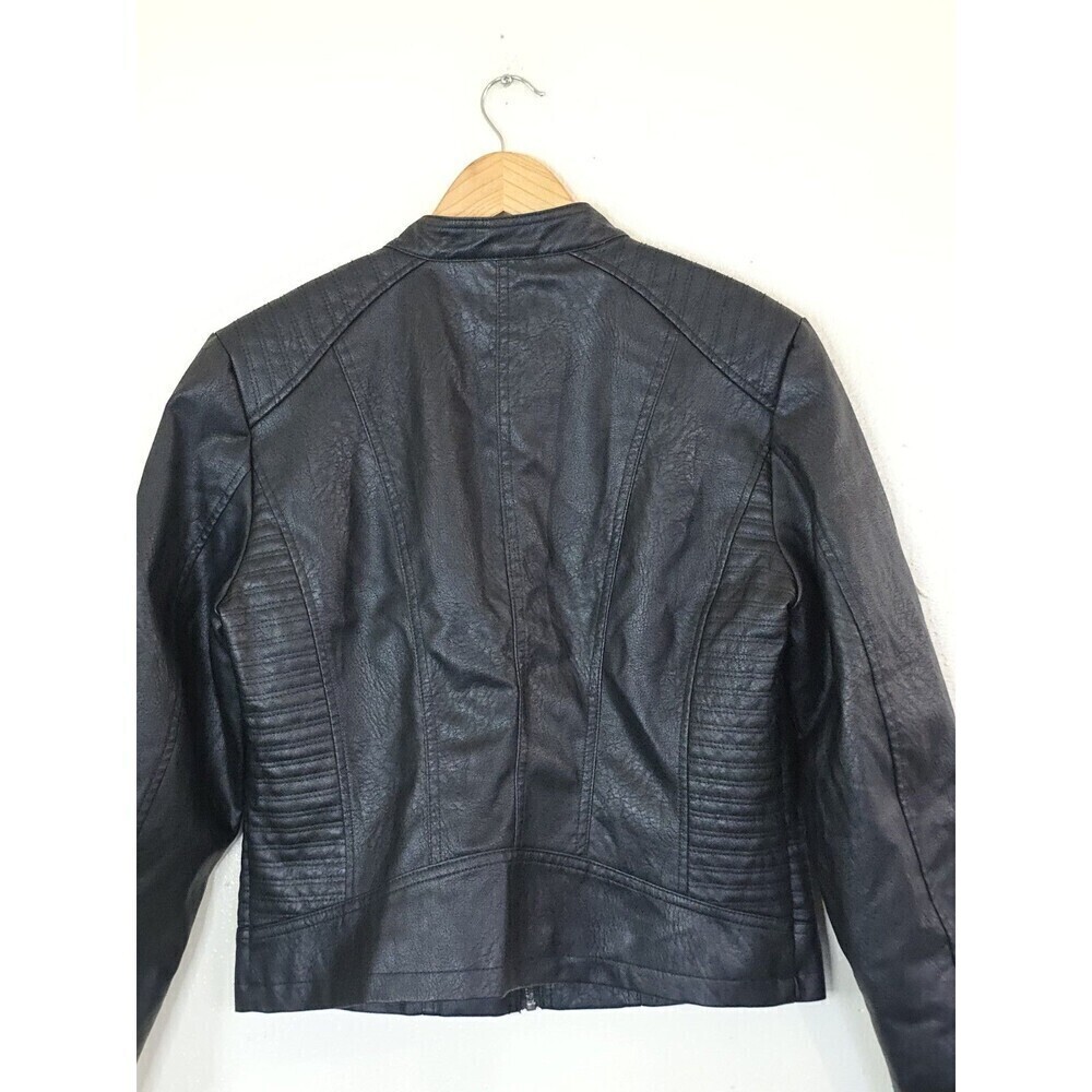 Fahsyee Faux Leather Moto Jacket Womens Medium Black Biker Zip Cropped - Picture 9 of 11